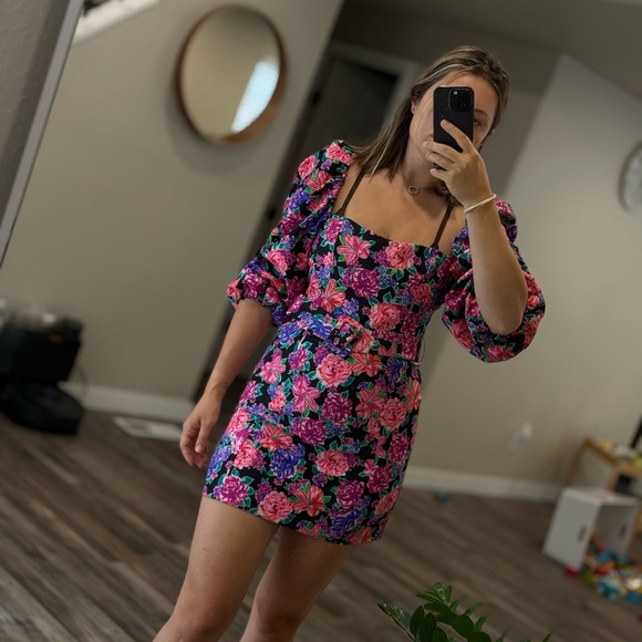 Zara Floral Mini Dress - Pink and Blue - Picture 2 of 6